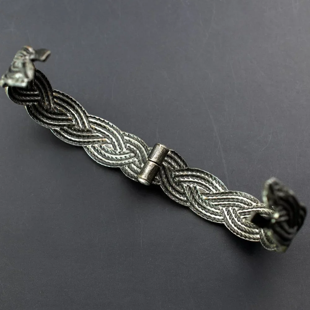 Wide metal rustic bangle, wicker bracelet bangle, stylish jewelry gift